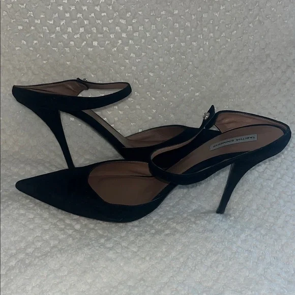 Tabitha Simmons Heels Allie Mule Black Suede Heels Closed Toe Size 40.5 US 10.5 - Picture 6 of 9